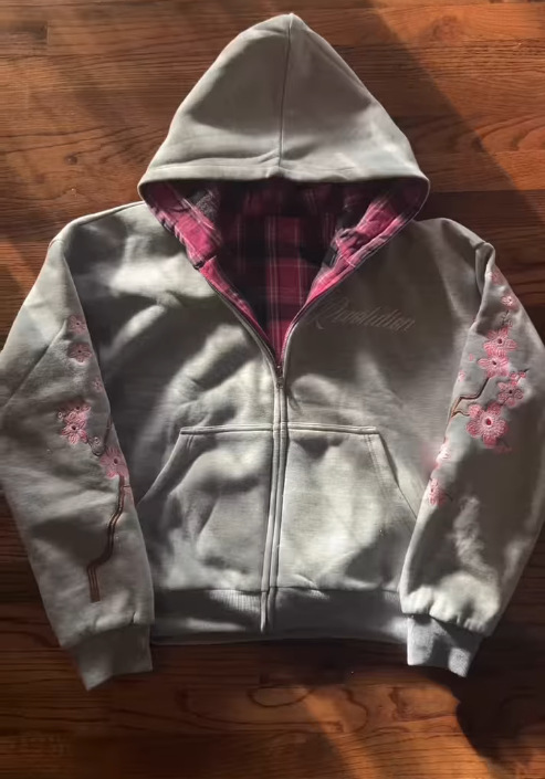 Reversible Letter Embroidery Hooded Sweatshirt