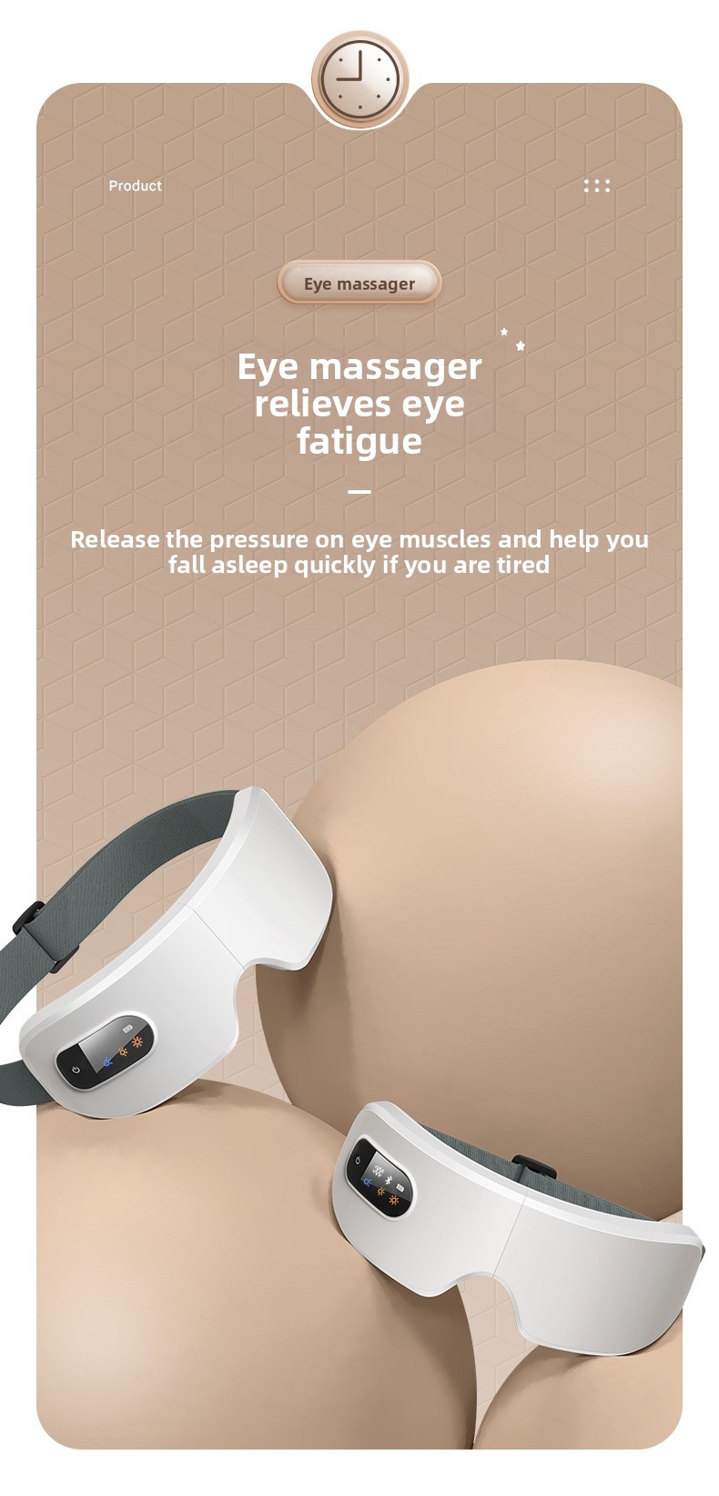 White smart electric eye massager with adjustable headband designed for eye muscle relaxation and sleep aid.
