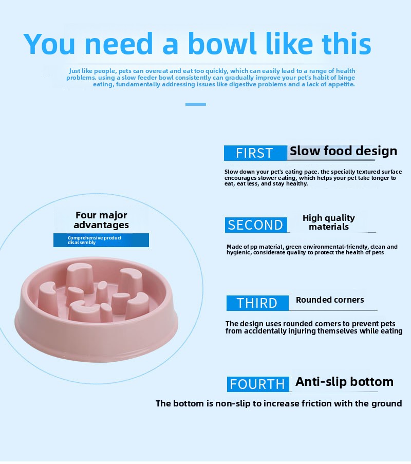 Slow feed dog bowl crescent maze pattern food-grade PP plastic
