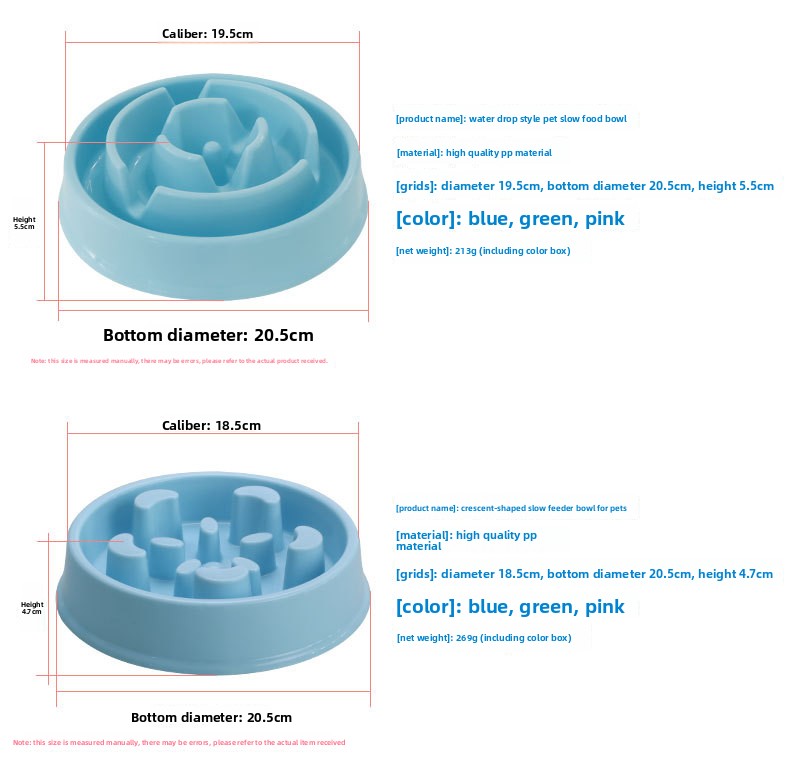 Slow feed dog bowl pink blue green colour options candy colours