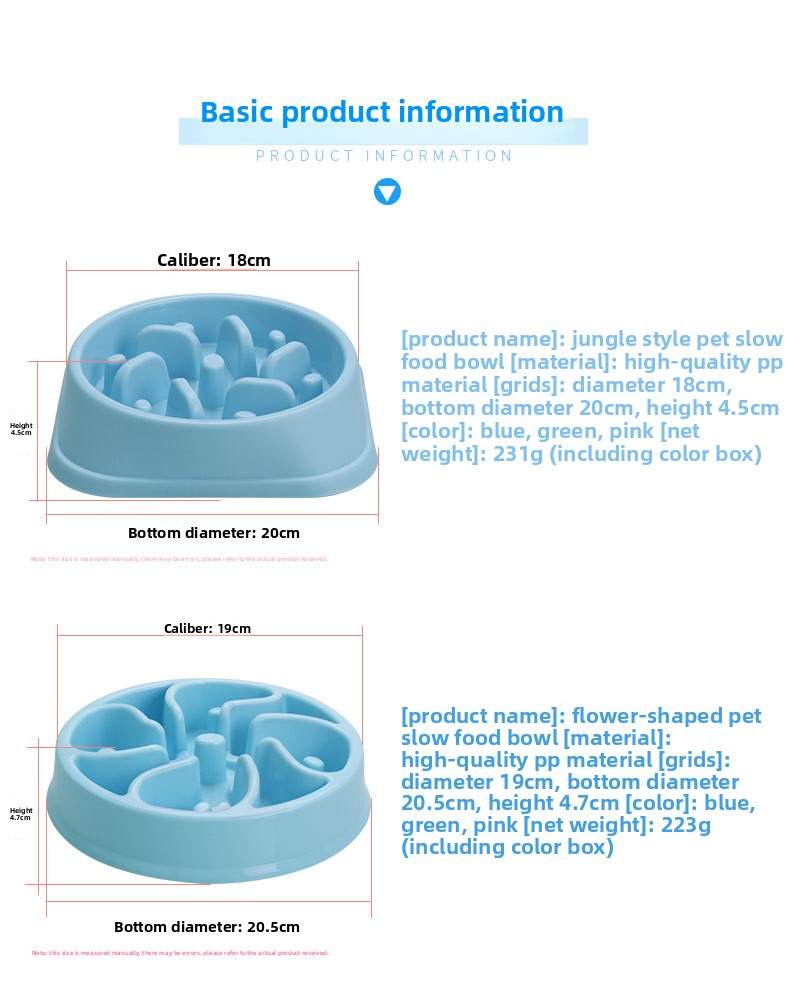 Slow feed dog bowl specifications dimensions 19cm diameter 4.7cm height