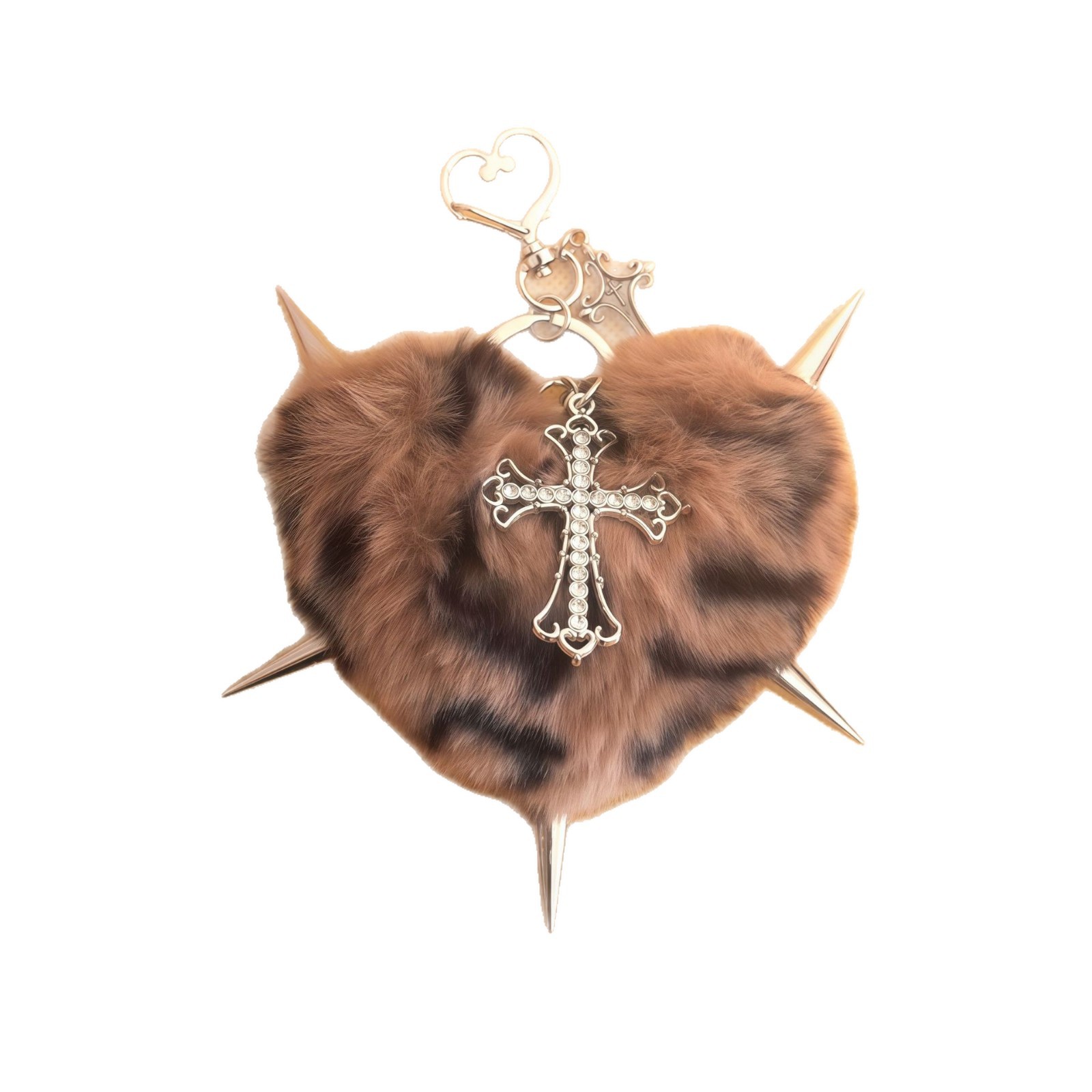 Punk Plush Heart Rivet Hair Clip Y2K Metal Cross Edgy Alternative