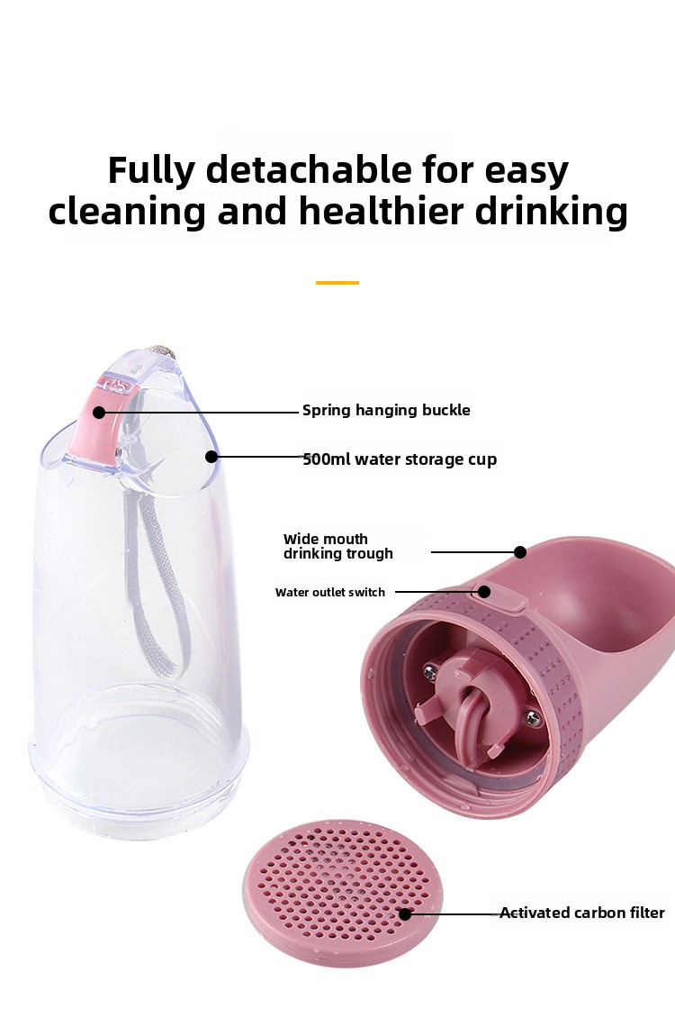 Portable dog water bottle pink grey dark blue sky blue white