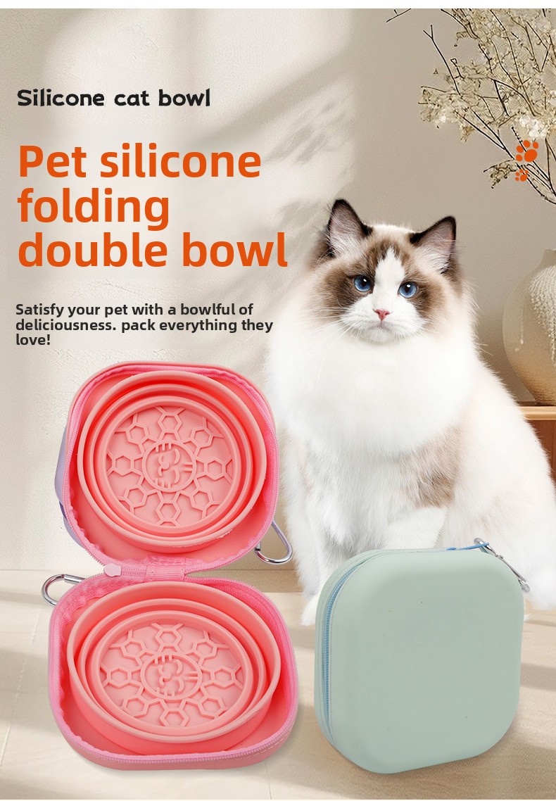 Foldable dual slow feed dog bowl for small dogs silicone travel bowl