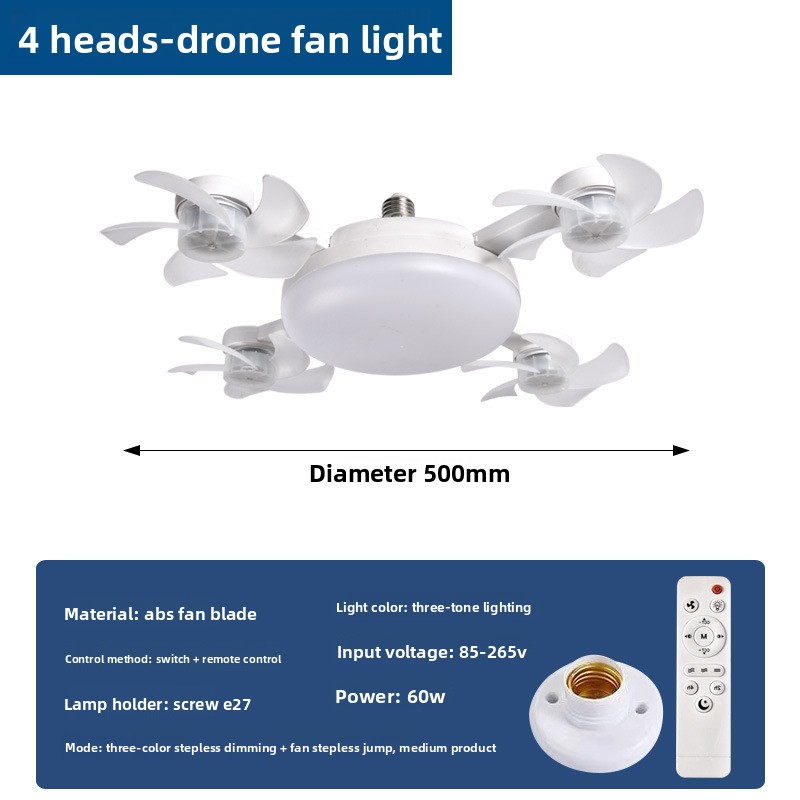 LED Ceiling Fan Light with Remote Quiet E27 Socket Bedroom Home Ceiling Lamp
