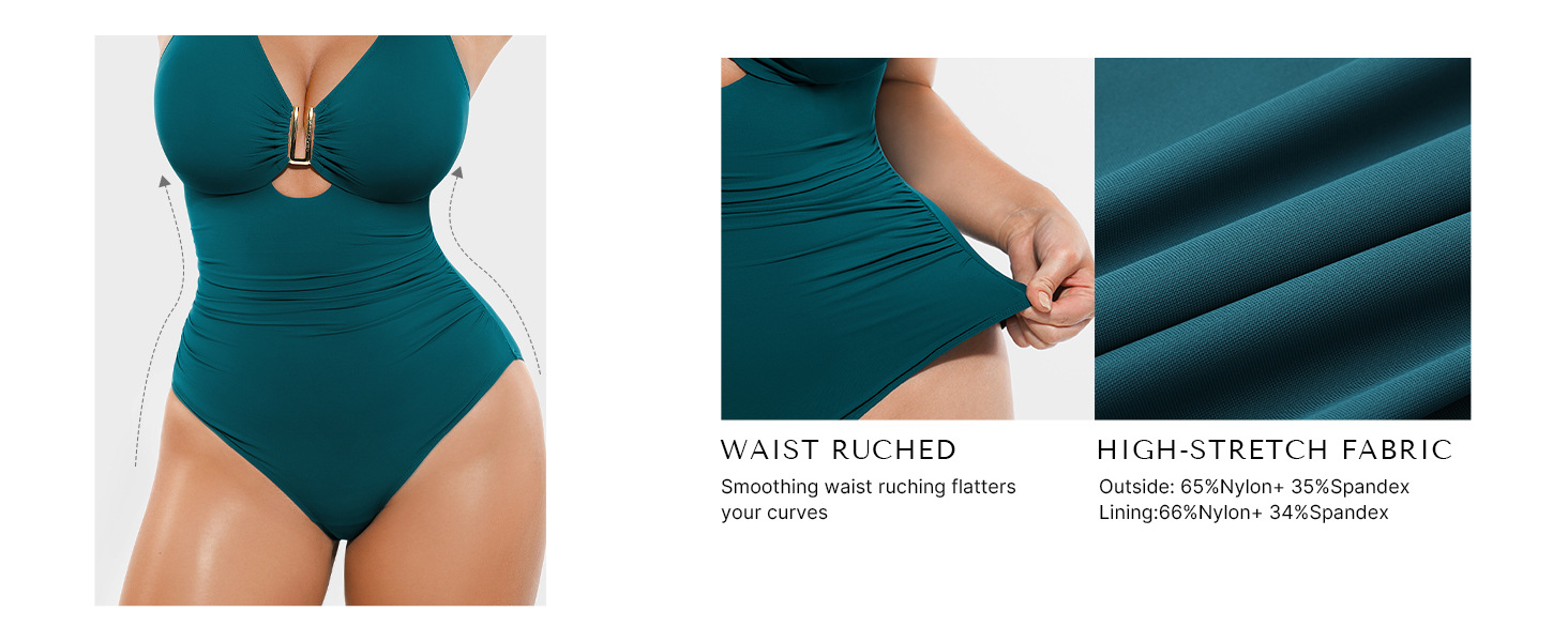 Strategic Ruching: Naturally flatters waist & curves.