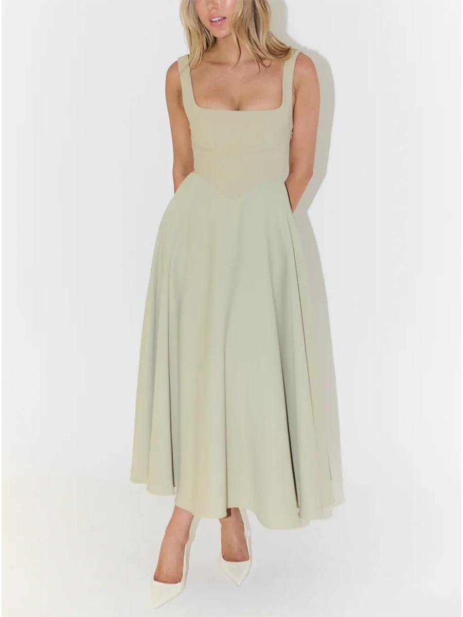 Elegant Sleeveless Midi Dress With Straps Backless A-Line
