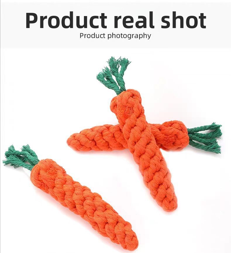 Cotton rope dog toy carrot design gum massage dental health