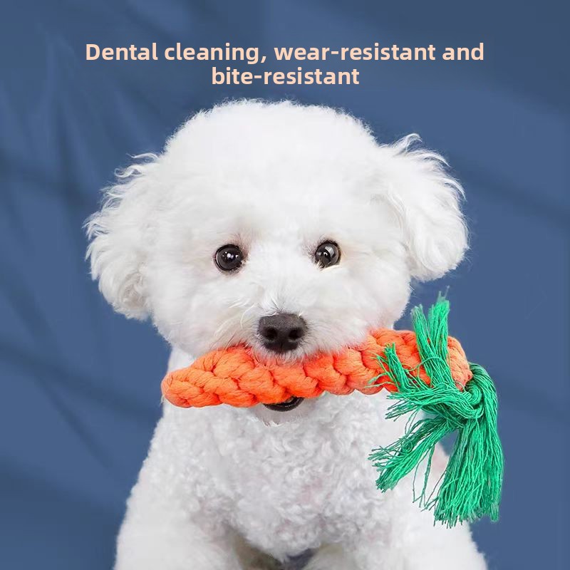 Cotton rope dog chew toy carrot design for tough chewers