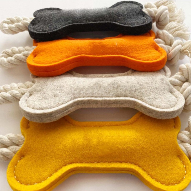 Felt chew dog toy bone shape for strong chewers dental health
