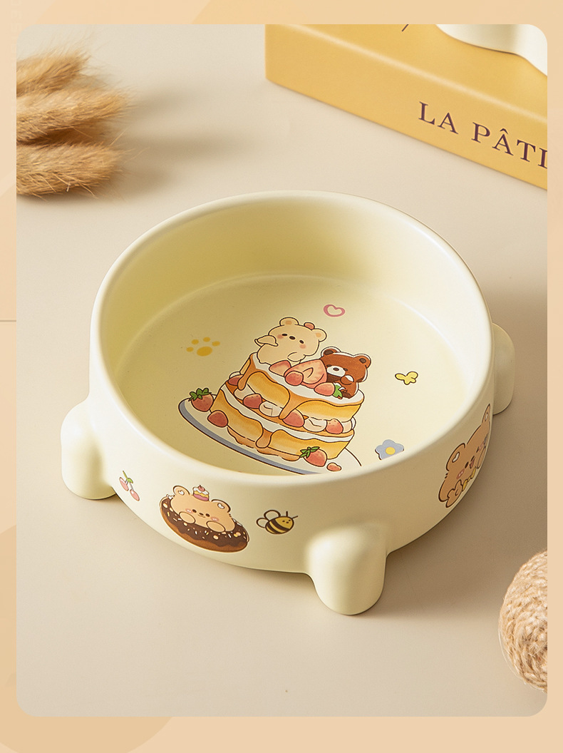 Anti-tip ceramic cat dog bowl slanted slow feed design