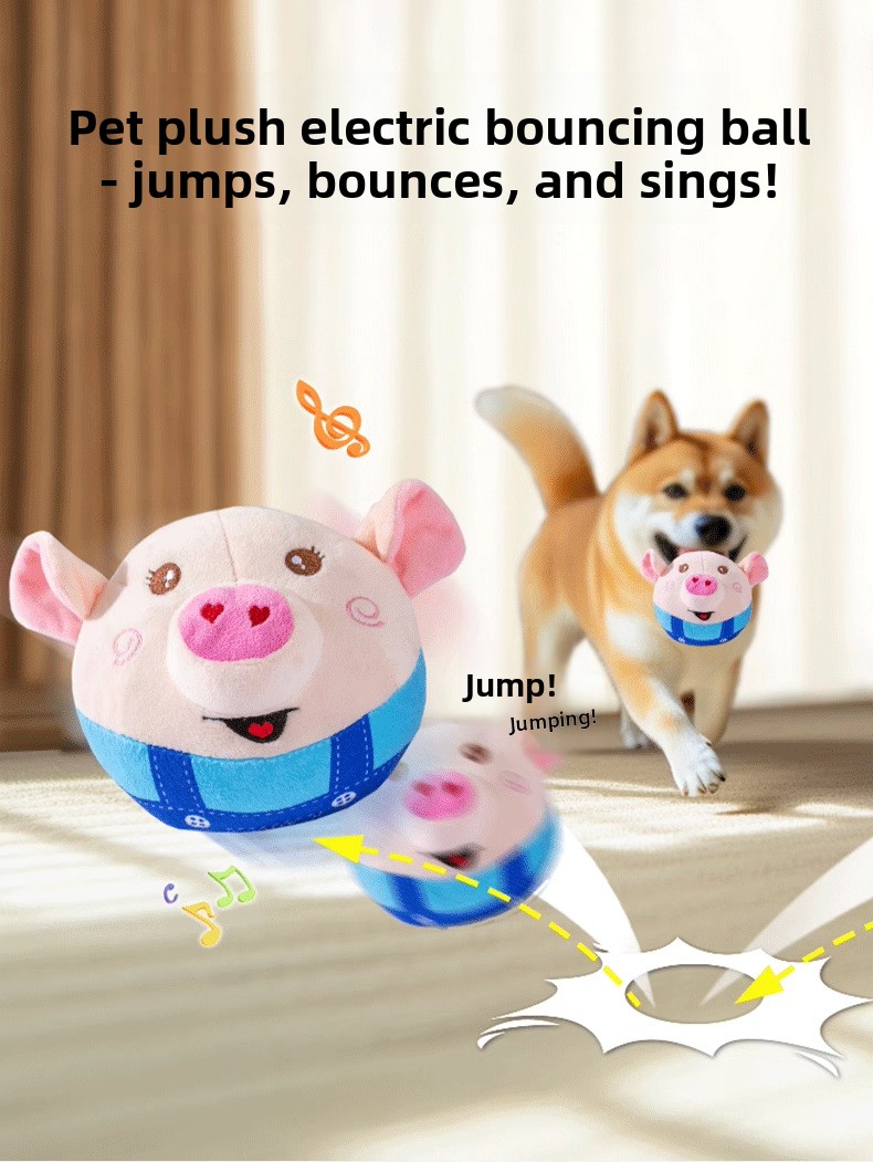 Jumping ball dog interactive pet toy with squeaker and singing Bondi Blue