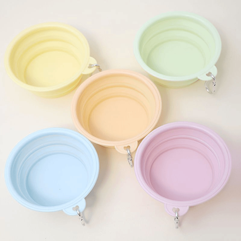Collapsible silicone dog bowl portable slow feed travel bowl yellow