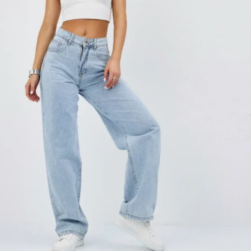 Wide leg jeans stretch denim fabric detail