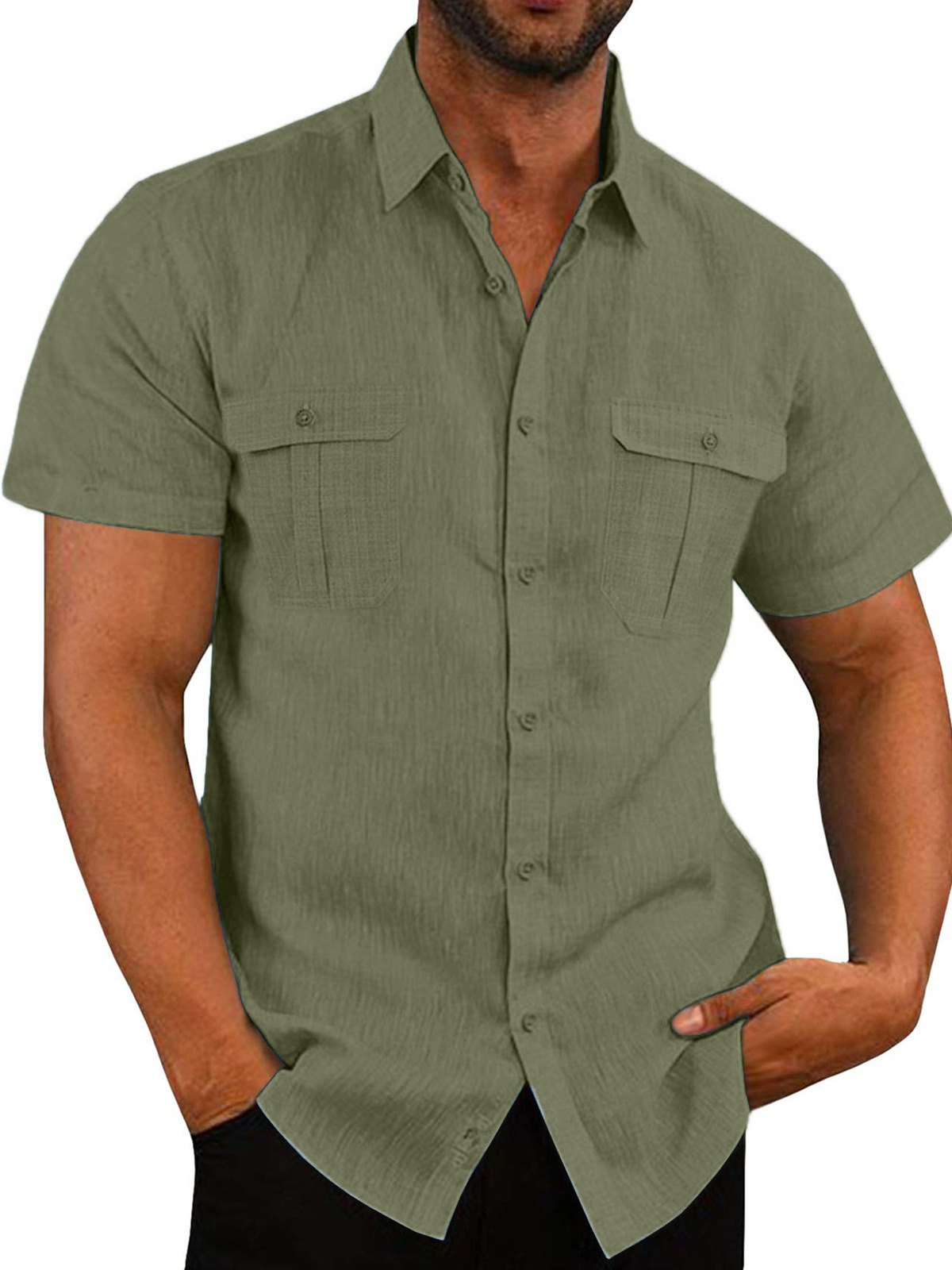Mens Casual Short Sleeve Shirt with Pockets 3
