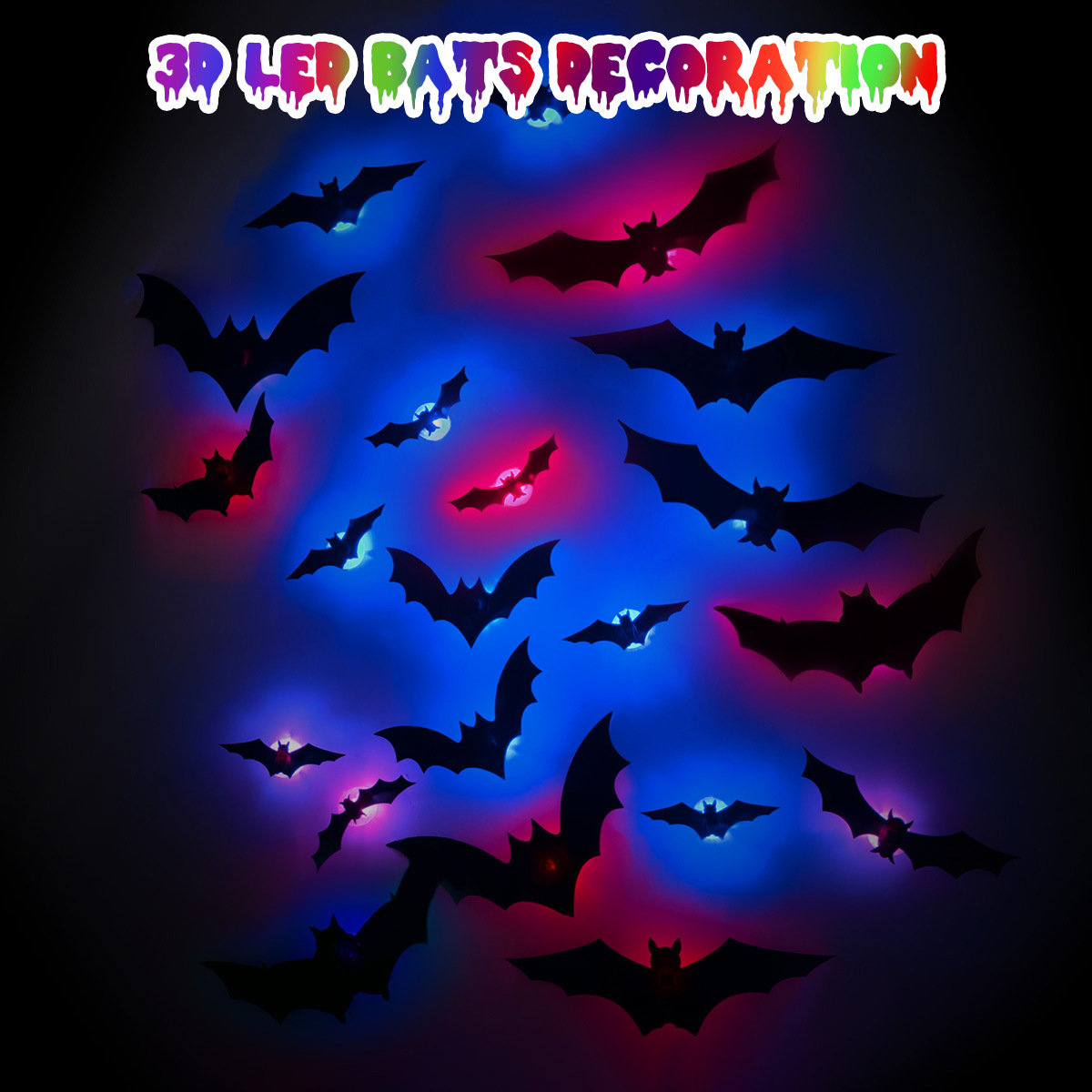 Halloween Flashing LED Bat Wall Stickers - PVC - product details
