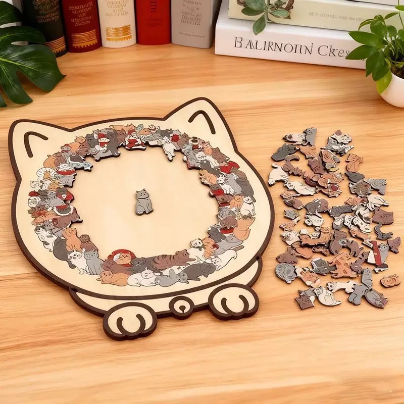 135-Piece Wooden Cat Jigsaw Puzzle – Illustrated Styles – image 1