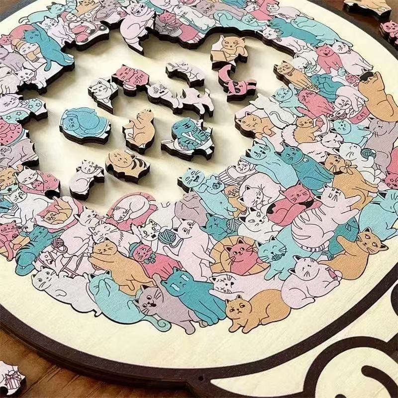 135-Piece Wooden Cat Jigsaw Puzzle – Illustrated Styles – image 9
