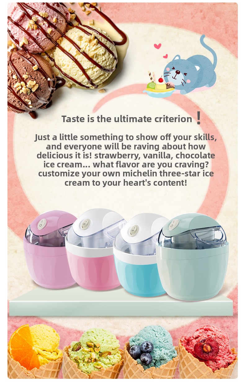 Mini Electric Ice Cream Maker — 500 ml Compact Soft-Serve Maker for Home, 15 W
