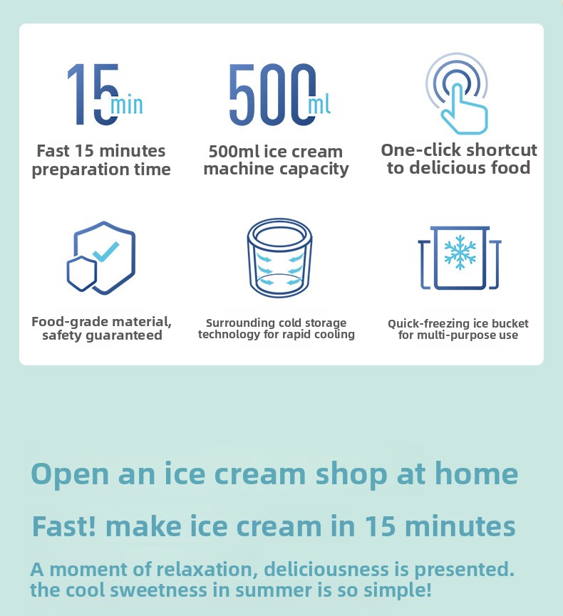Mini Electric Ice Cream Maker — 500 ml Compact Soft-Serve Maker for Home, 15 W