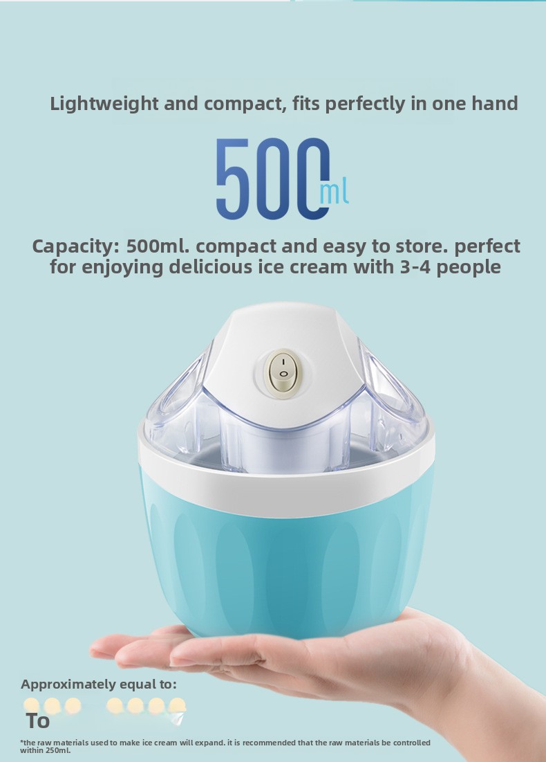 Mini Electric Ice Cream Maker — 500 ml Compact Soft-Serve Maker for Home, 15 W