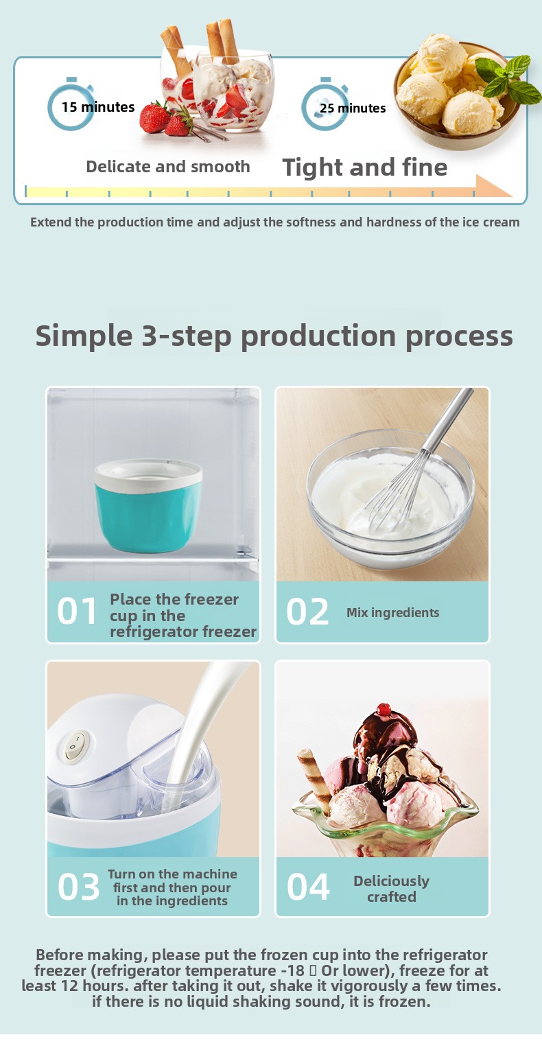 Mini Electric Ice Cream Maker — 500 ml Compact Soft-Serve Maker for Home, 15 W