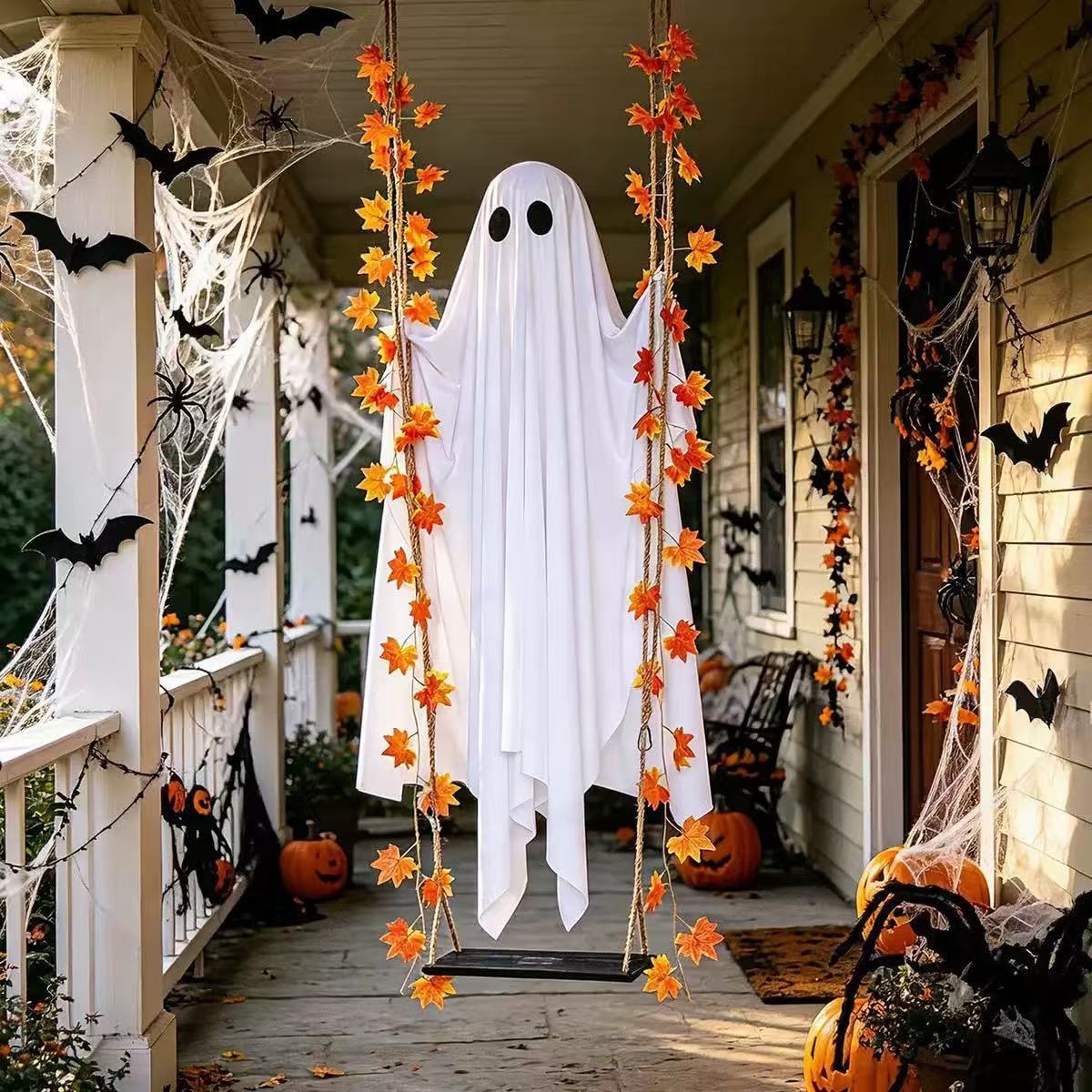 Halloween Hanging Ghost LED Decoration with Maple Leaves - Fabric - product details