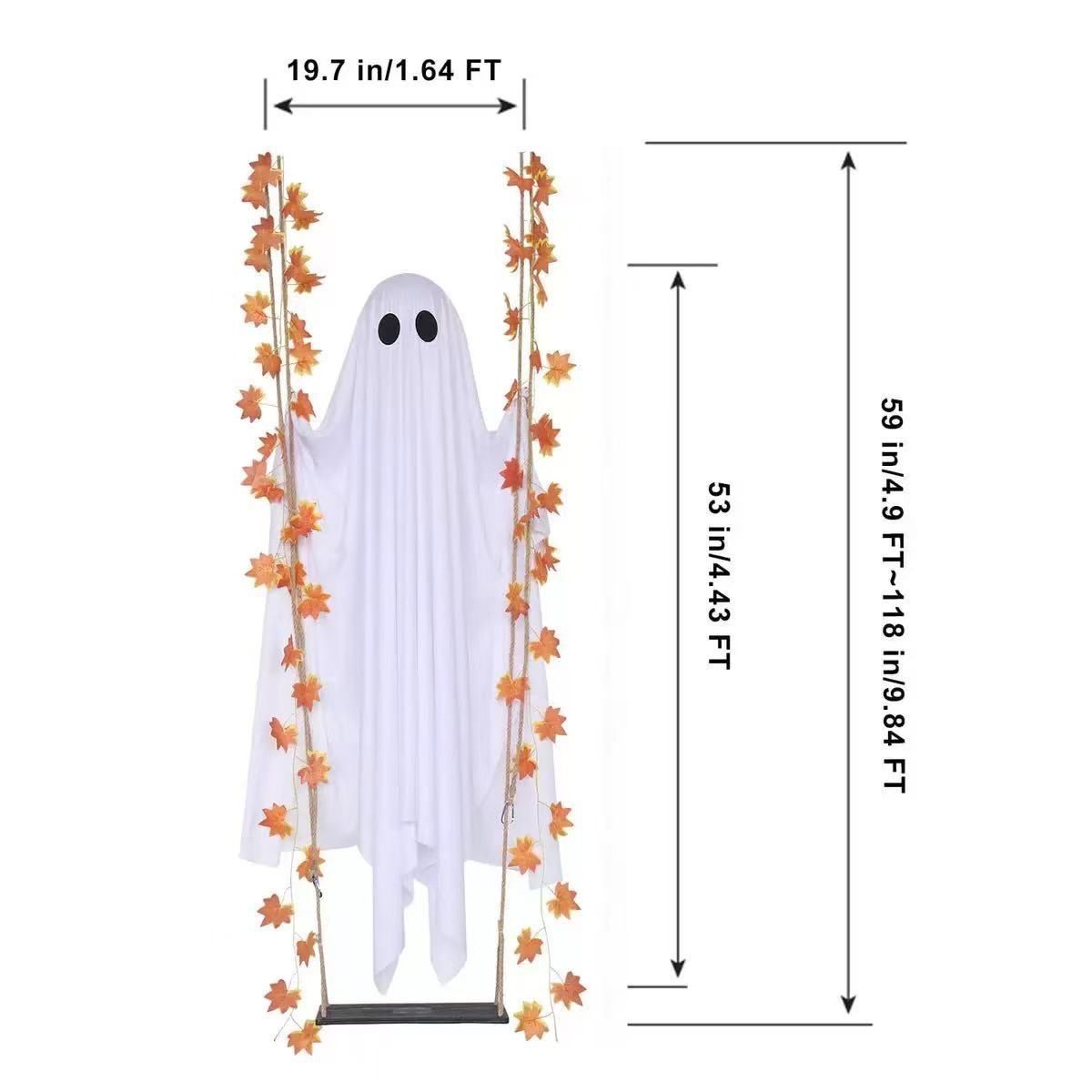 Halloween Hanging Ghost LED Decoration with Maple Leaves - Fabric - product details