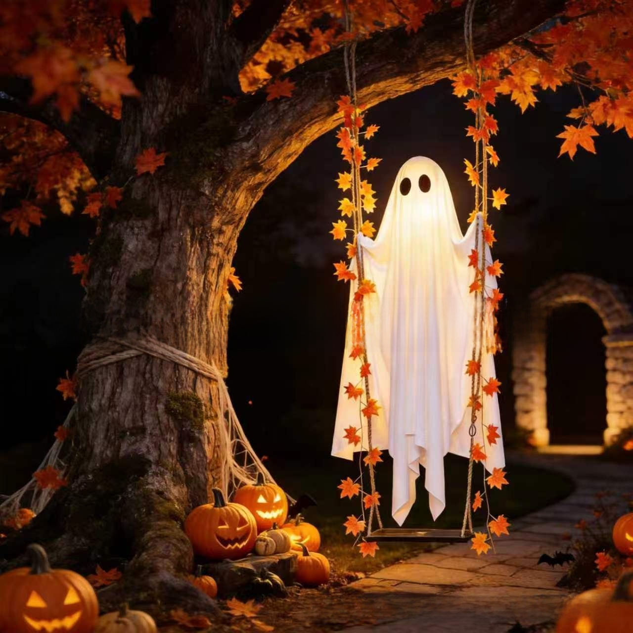 LED Illuminated Halloween Ghost Hanging Decoration - Fabric - product details