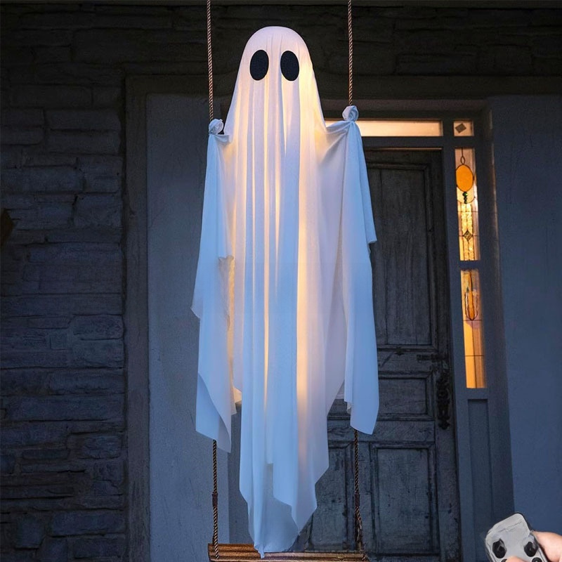 LED Illuminated Hanging Ghost Decor for Outdoor Halloween - Fabric - product details