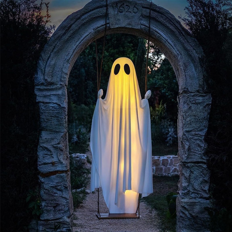 LED Illuminated Hanging Ghost Decor for Outdoor Halloween - Fabric - product details