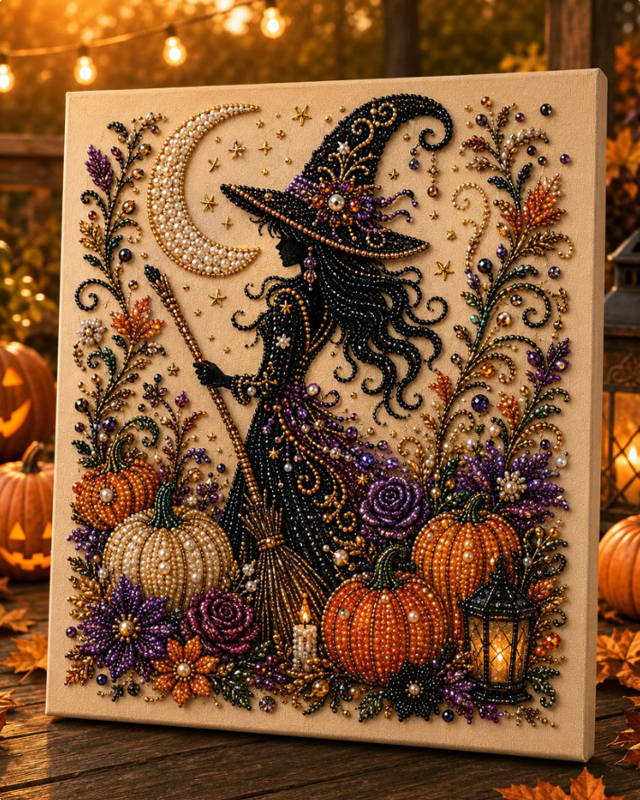 Halloween Black Cat and Moon Diamond Art Earrings - product details