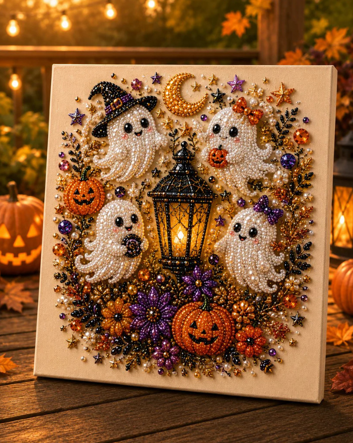 Halloween Black Cat and Moon Diamond Art Earrings - product details