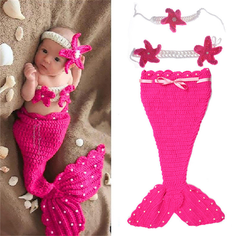 3-piece knitted mermaid baby outfit