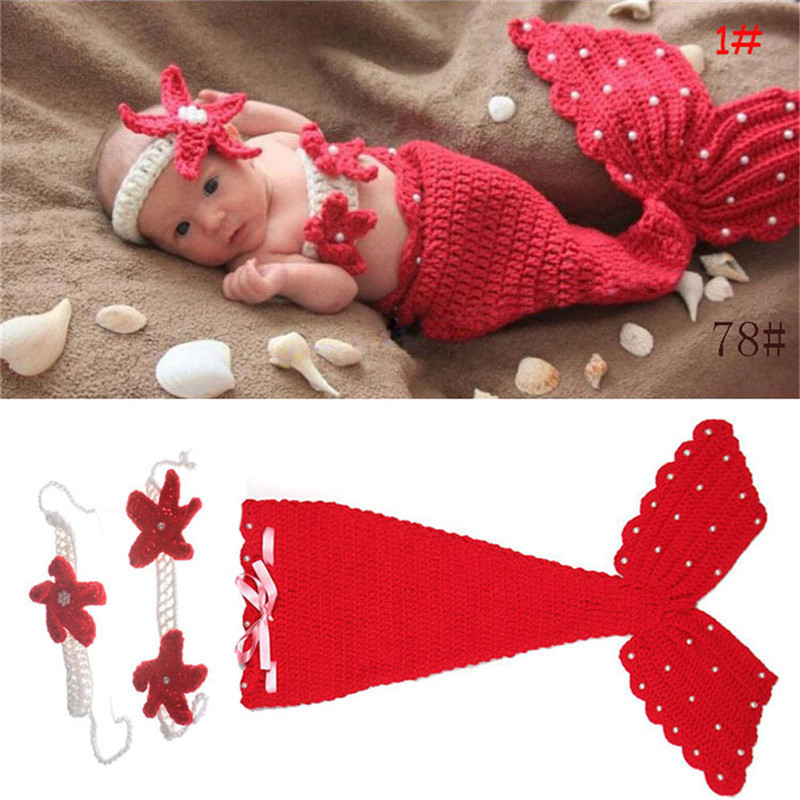 Knitted mermaid baby outfit set details