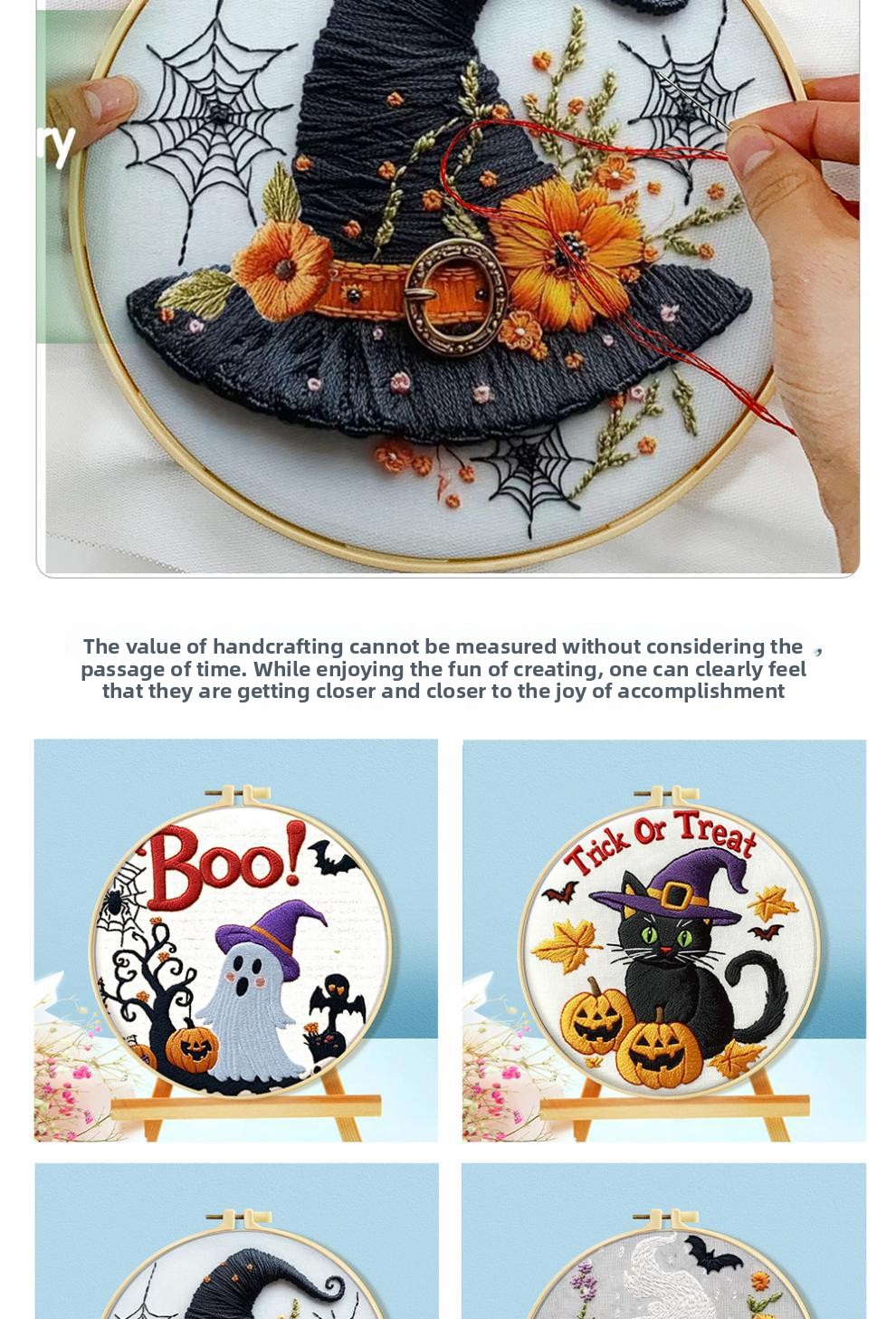 Halloween Cross Stitch Embroidery Kit with Hoop - product details