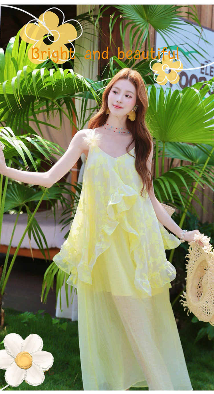 Vestido Amarillo de Tirantes con Volantes Estilo Francés - imagen 5