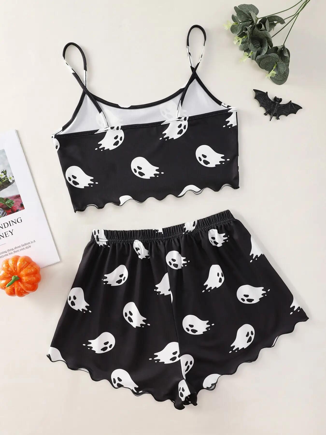 Halloween Pumpkin Print Sleeveless Pajama Set - product details