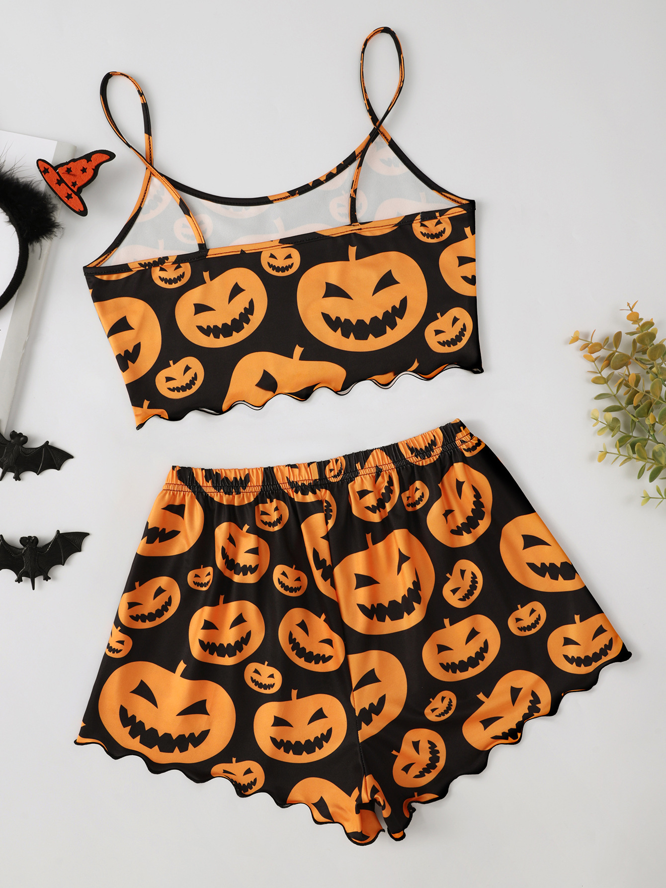 Halloween Pumpkin Print Sleeveless Pajama Set - product details