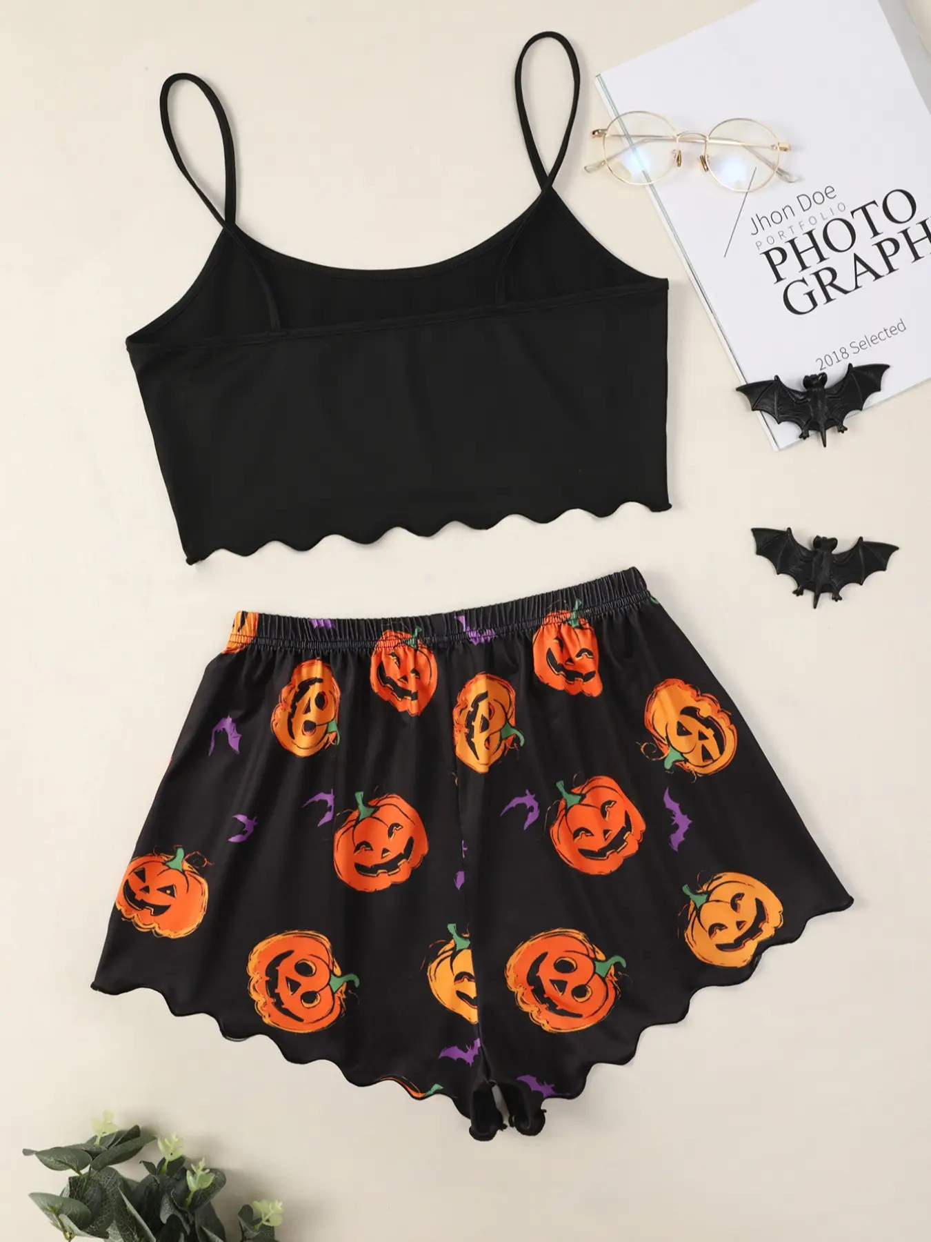 Halloween Pumpkin Print Sleeveless Pajama Set - product details