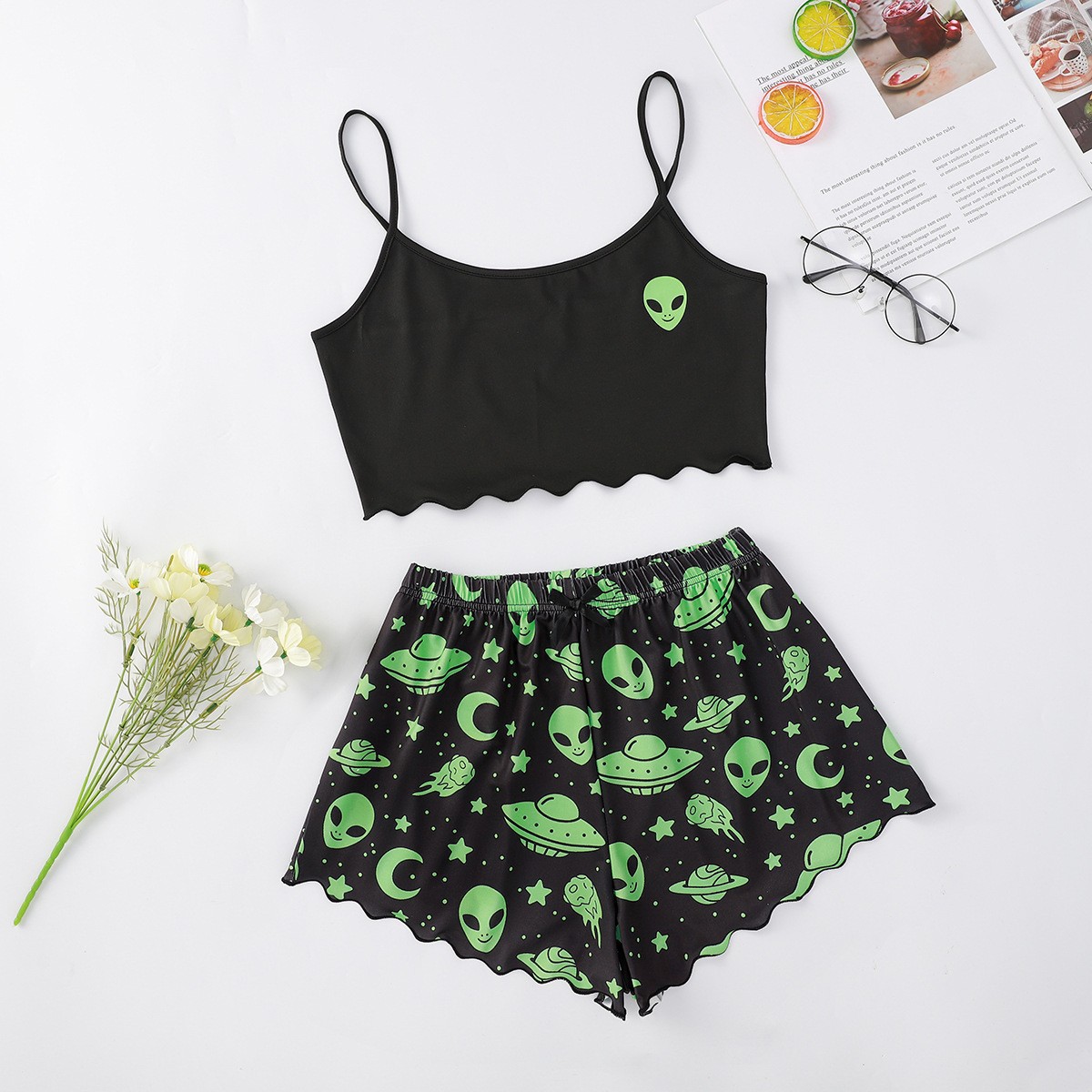 Halloween Pumpkin Print Sleeveless Pajama Set - product details