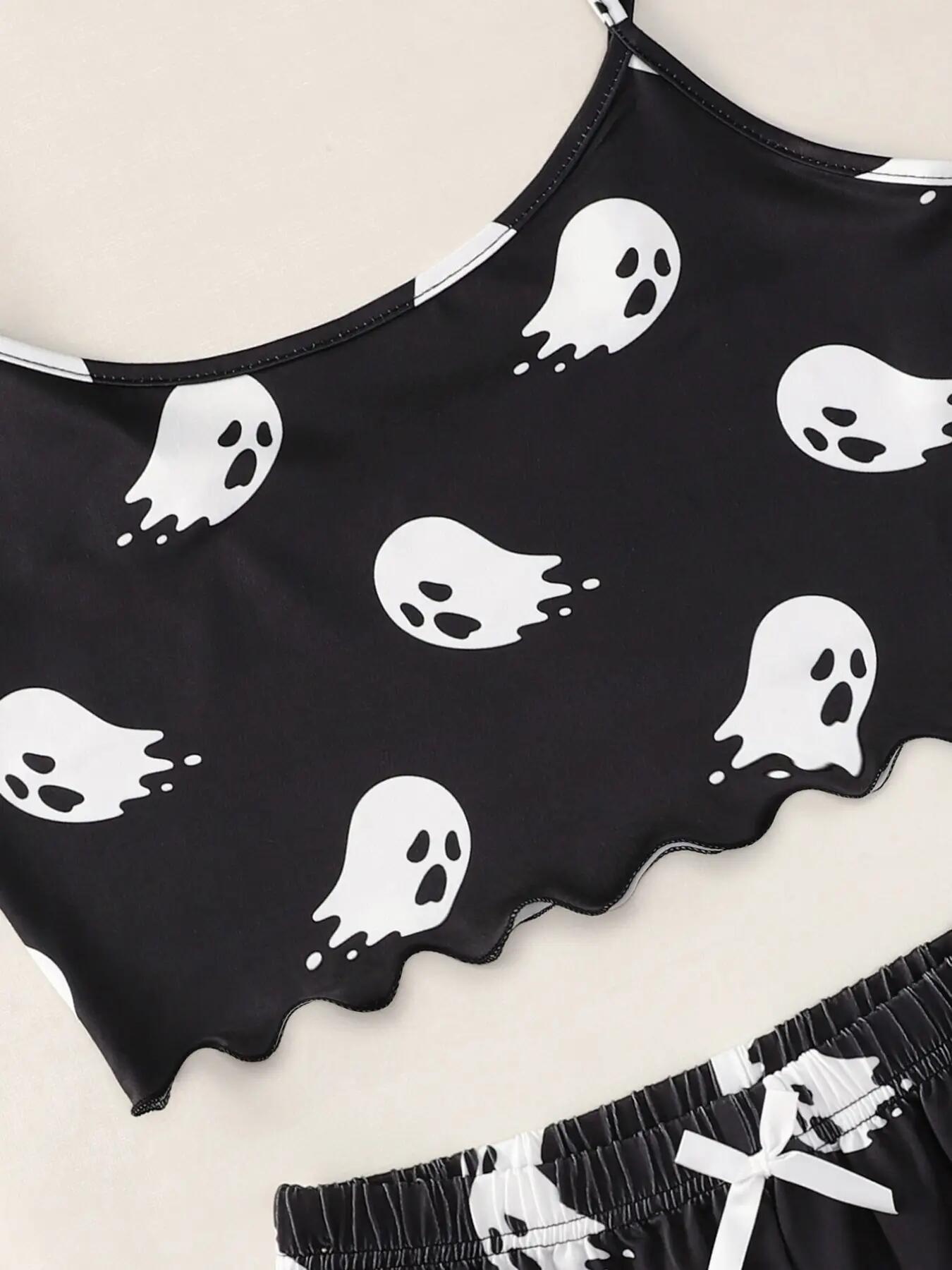 Halloween Pumpkin Print Sleeveless Pajama Set - product details