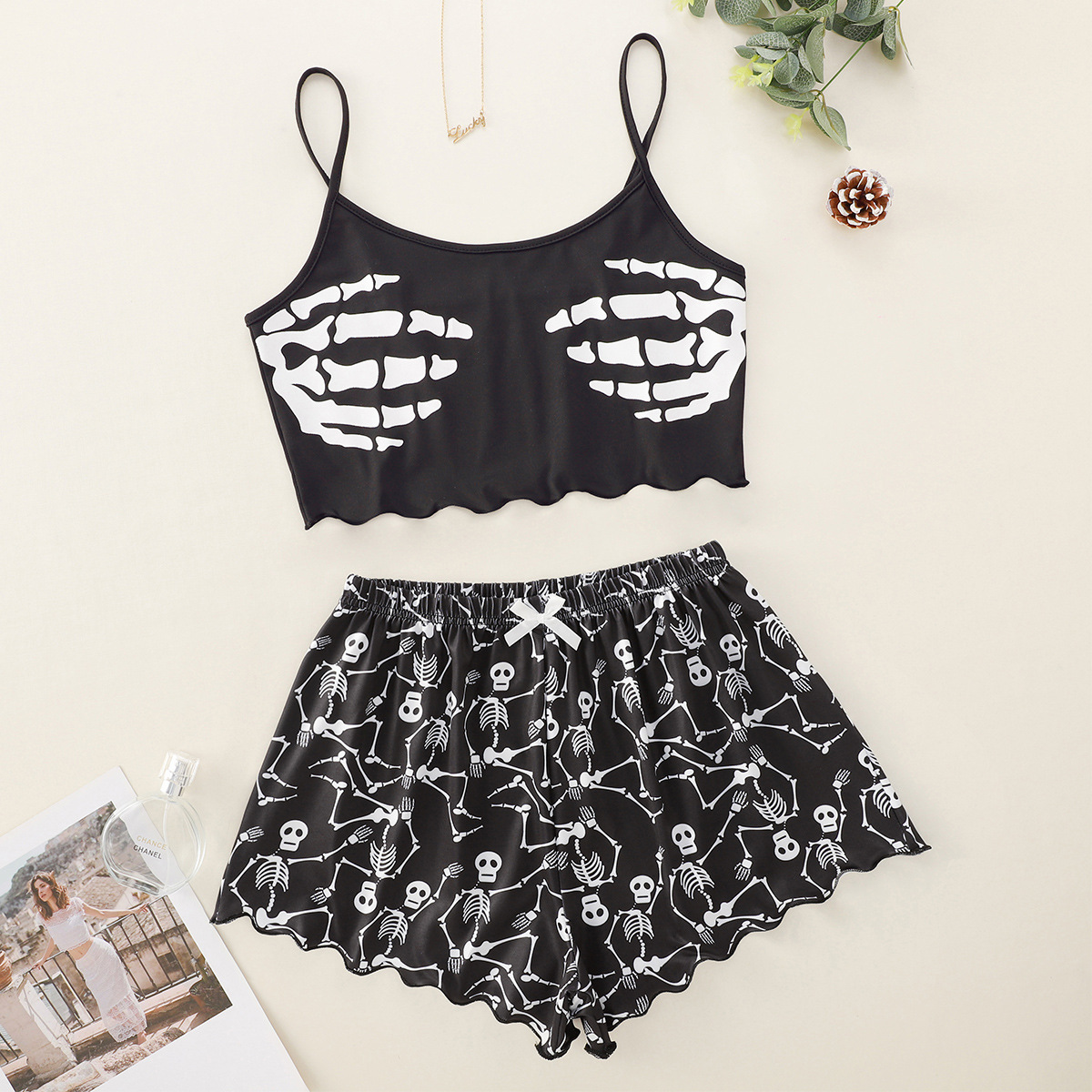 Halloween Pumpkin Print Sleeveless Pajama Set - product details