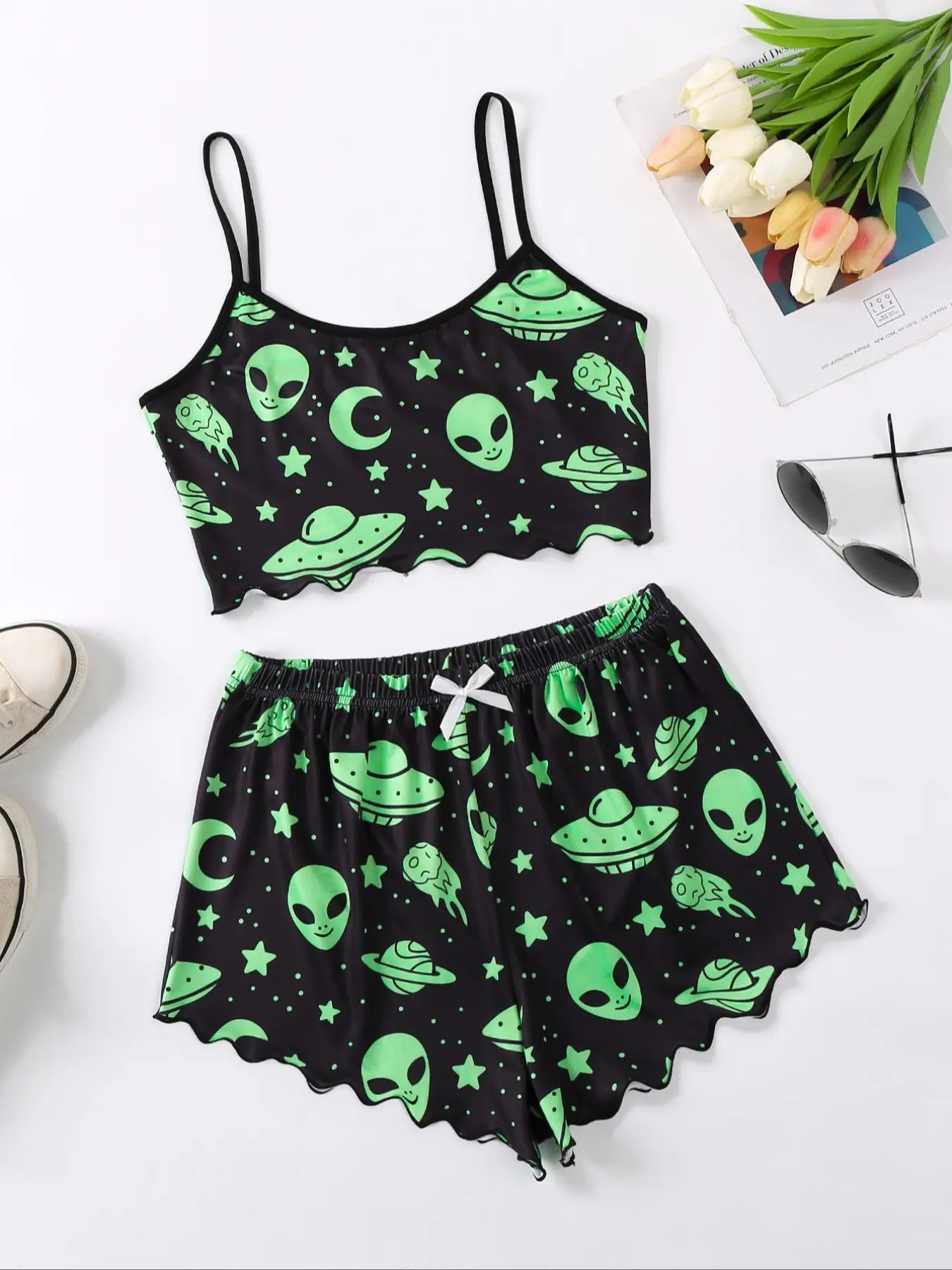 Halloween Pumpkin Print Sleeveless Pajama Set - product details