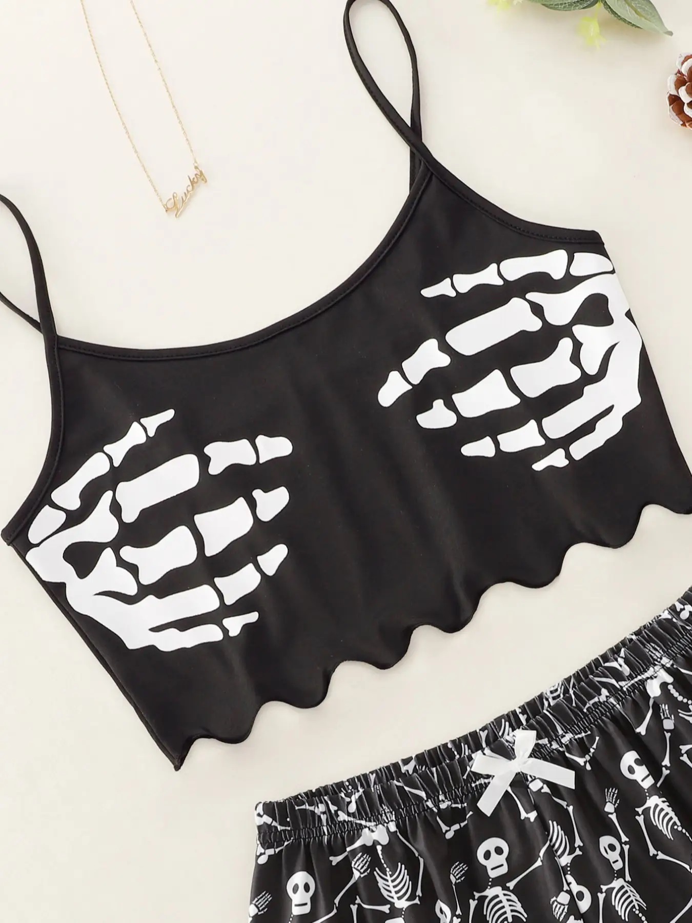 Halloween Pumpkin Print Sleeveless Pajama Set - product details