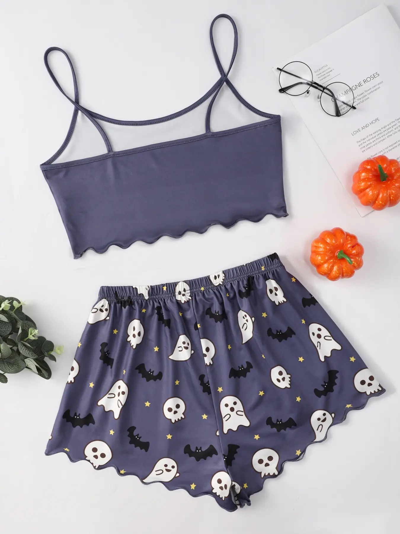 Halloween Pumpkin Print Sleeveless Pajama Set - product details