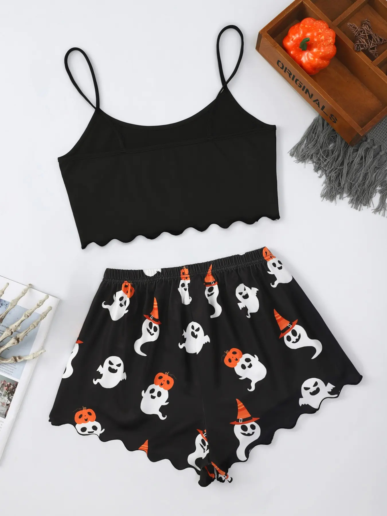Halloween Pumpkin Print Sleeveless Pajama Set - product details