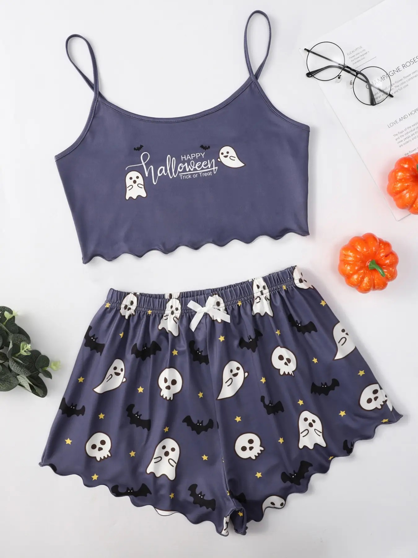 Halloween Pumpkin Print Sleeveless Pajama Set - product details