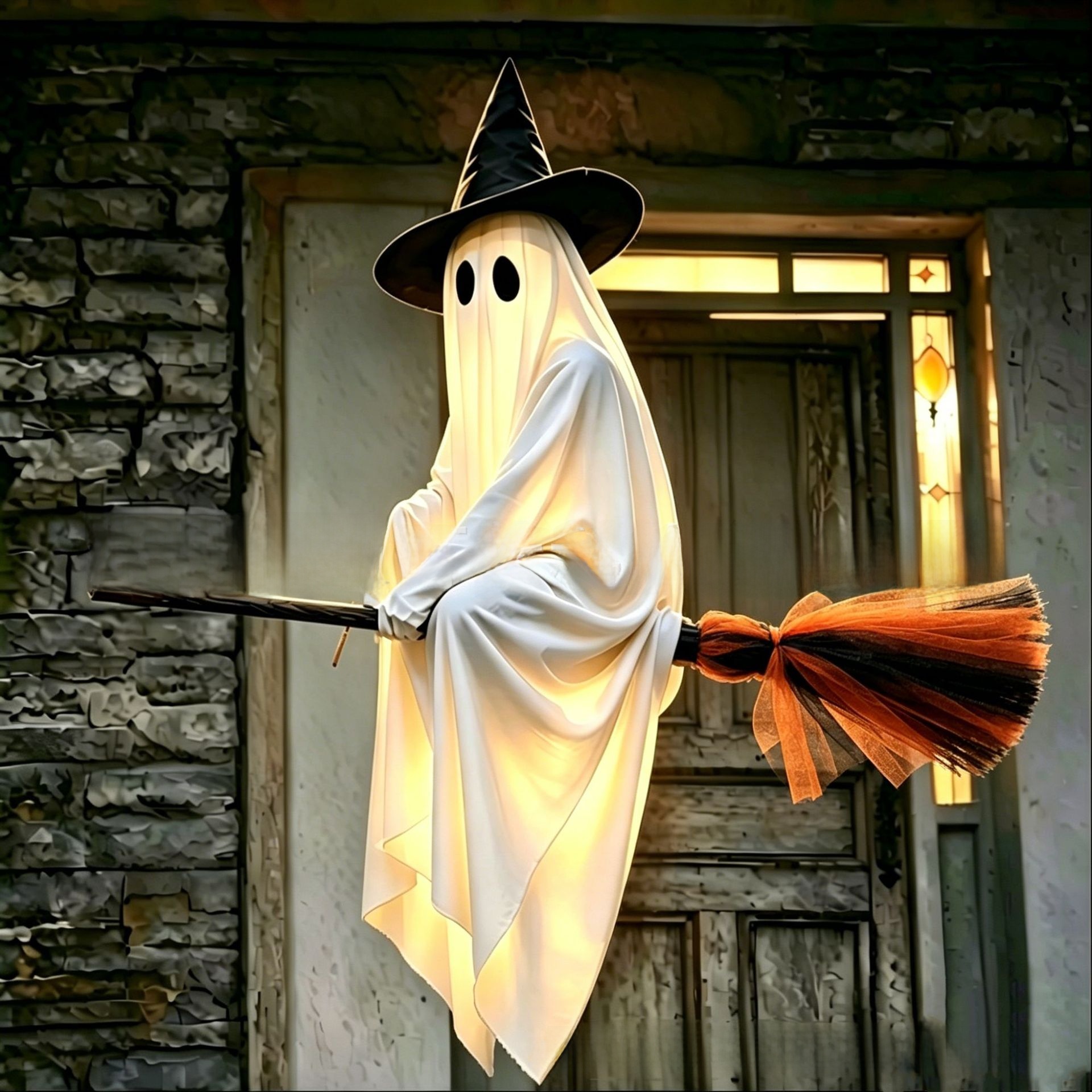 Flying Broom Ghost Halloween Decoration - product details