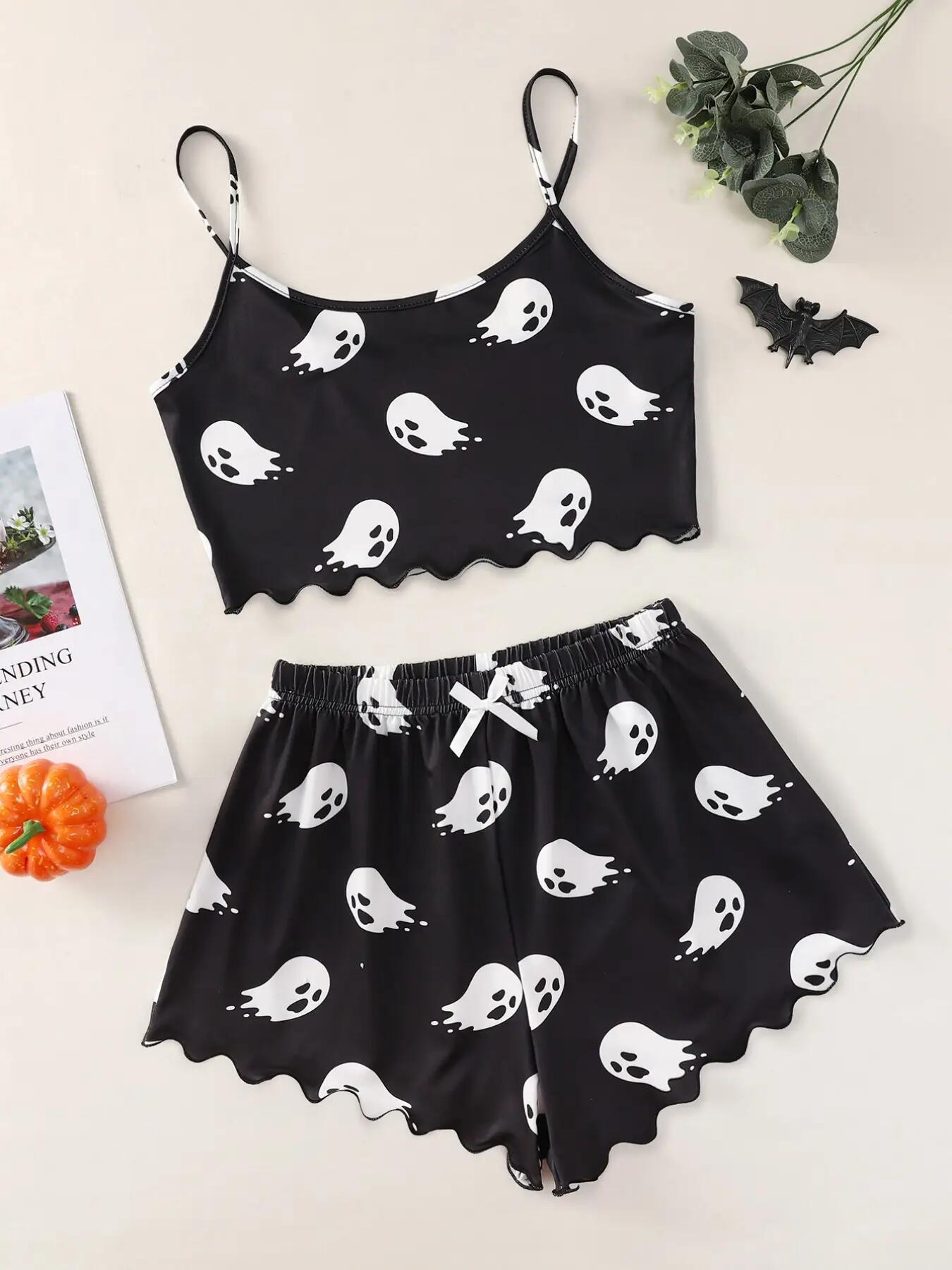 Halloween Pumpkin Print Sleeveless Pajama Set - product details
